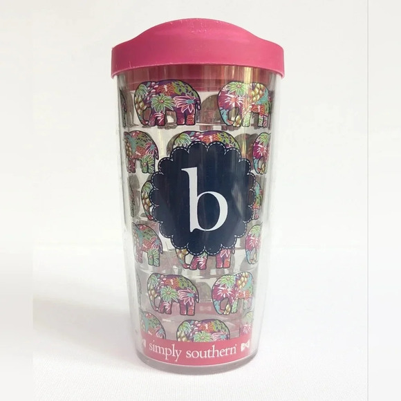 Simply Southern	Tervis Elephant Tumbler Monogram Initial "B" Pink Green GUC - Picture 1 of 8